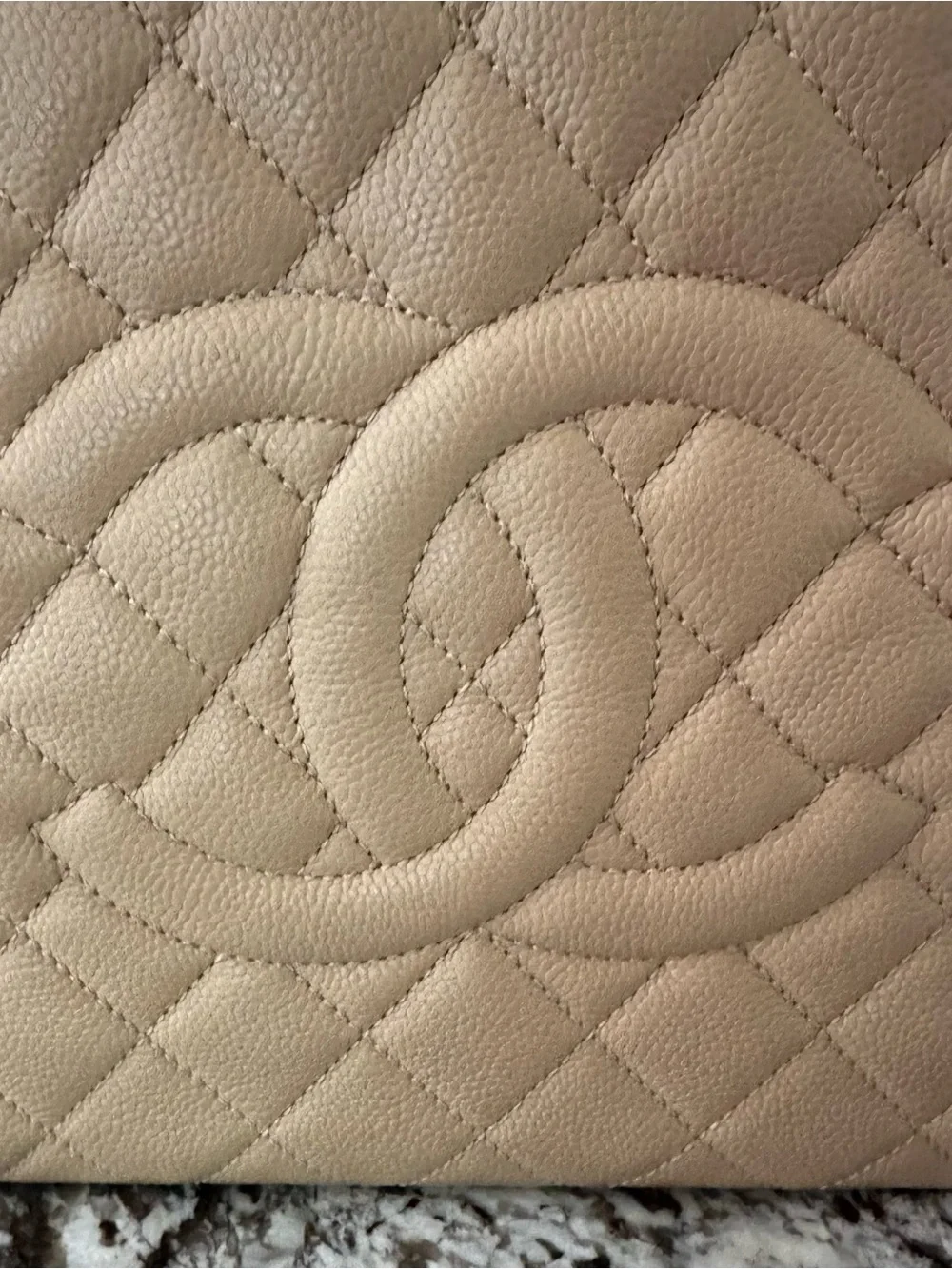Chanel Beige Quilted Cavier Leather Grand Shopping Tote Bag with Silver hardware